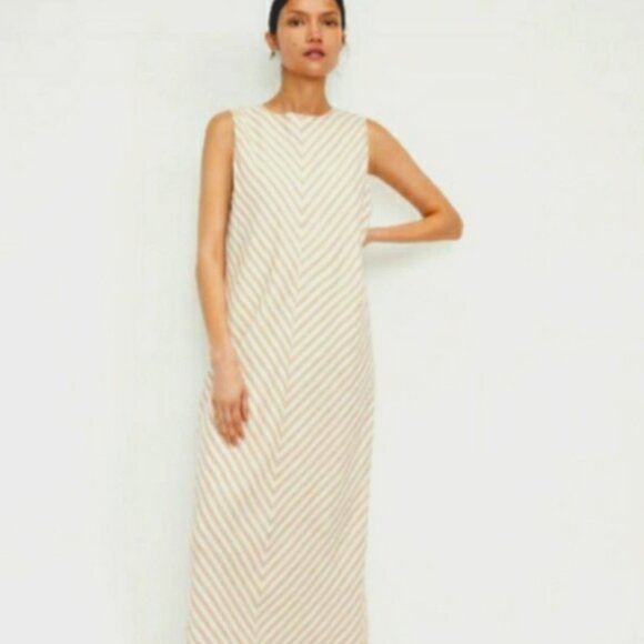 Everlane Linen Bias Cut Dress | Bone/Caramel | 2 | Cotton/Linen